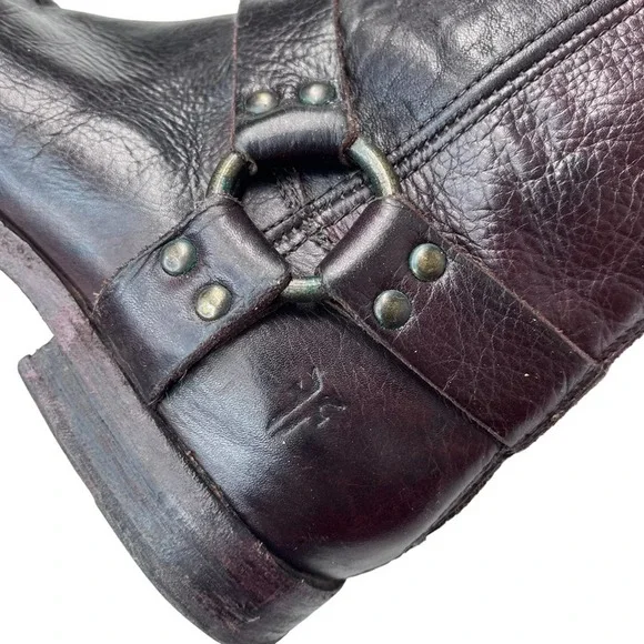 Frye Phillip Harness Distressed Dark Brown Leather Moto Ankle Boots Size 6.5 - Picture 8 of 11